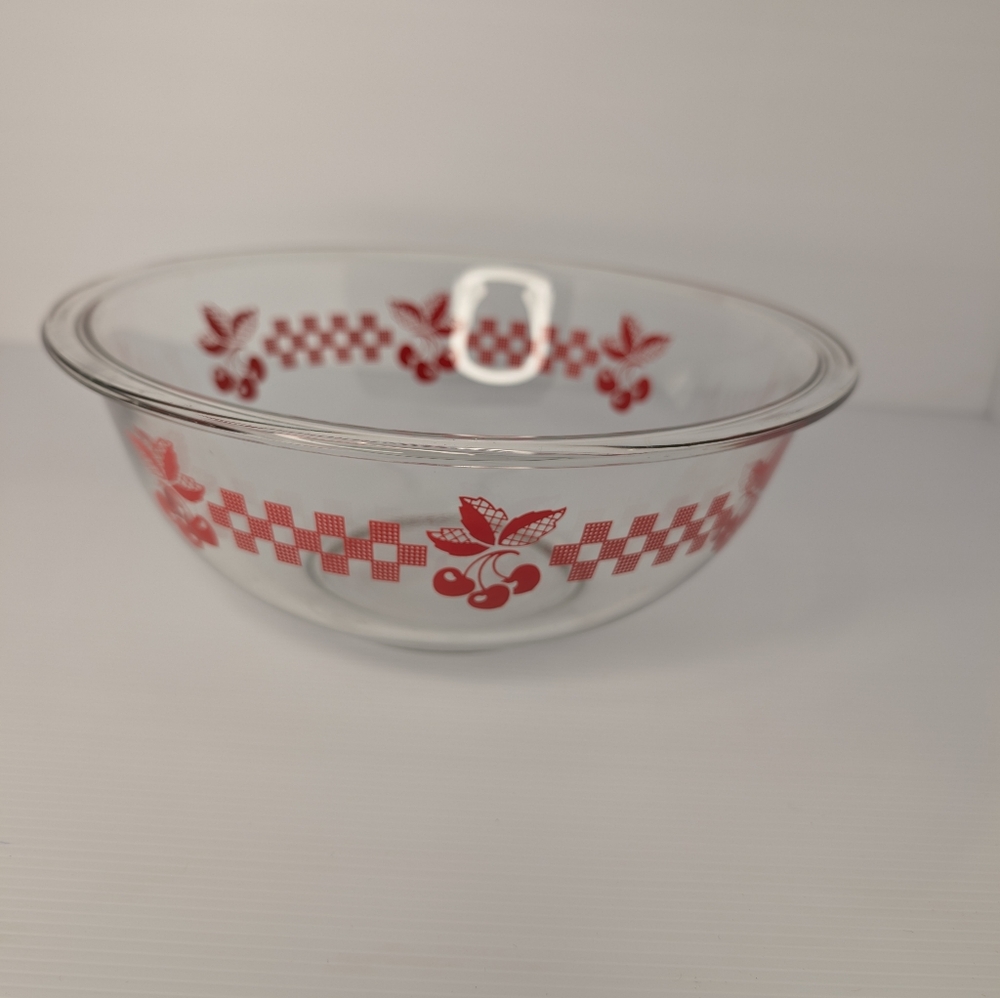 PYREX Clear Glass Bowl with Red Cherry And Gingham Design